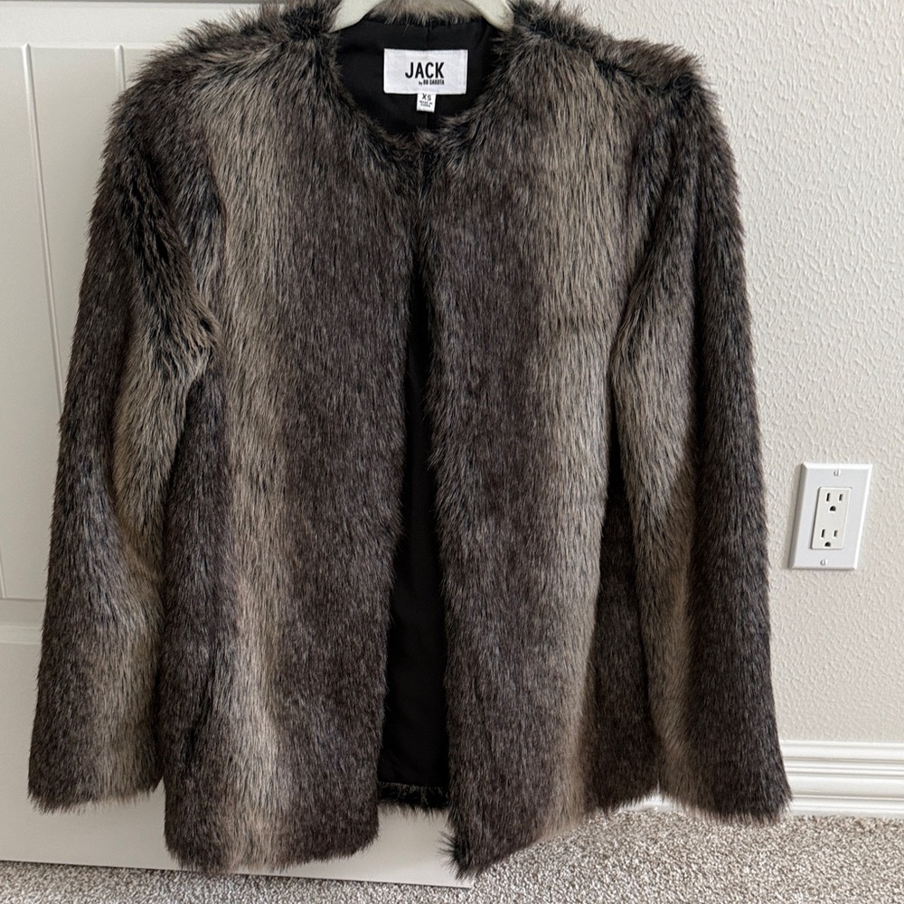 BB Dakota Faux Fur Jacket in Black and Gray